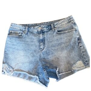 INC International Concepts High Rise Distressed Denim Shorts Light Wash Size 14